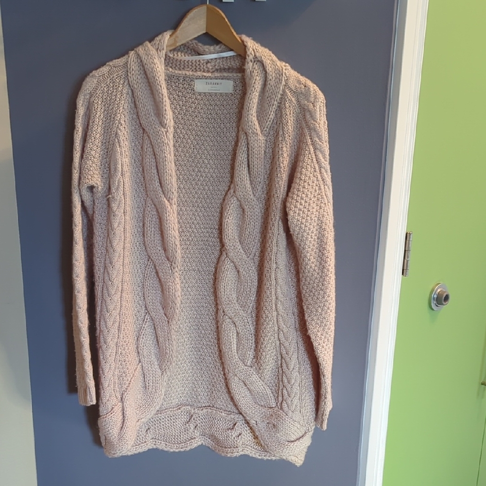 Cream Cable Knit Cardigan Sweater with Relaxed Silhouette